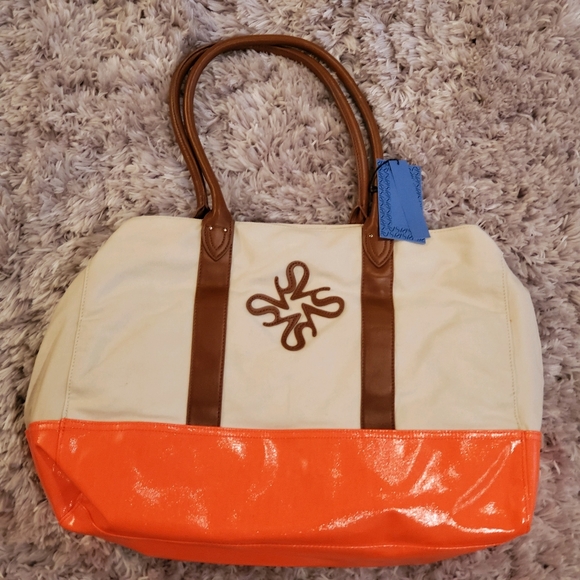 Simply Vera Wang Cream, Neon Orange Beach Tote - Picture 5 of 5